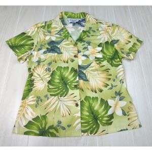 Pacific Legend Made Hawaii Women green S Small tropical button shirt floral palm